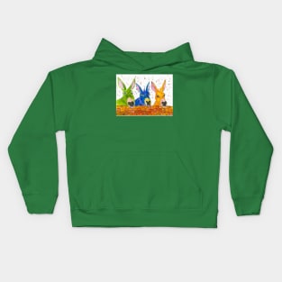 Three Quirky Colourful Donkeys chatting over the wall Kids Hoodie